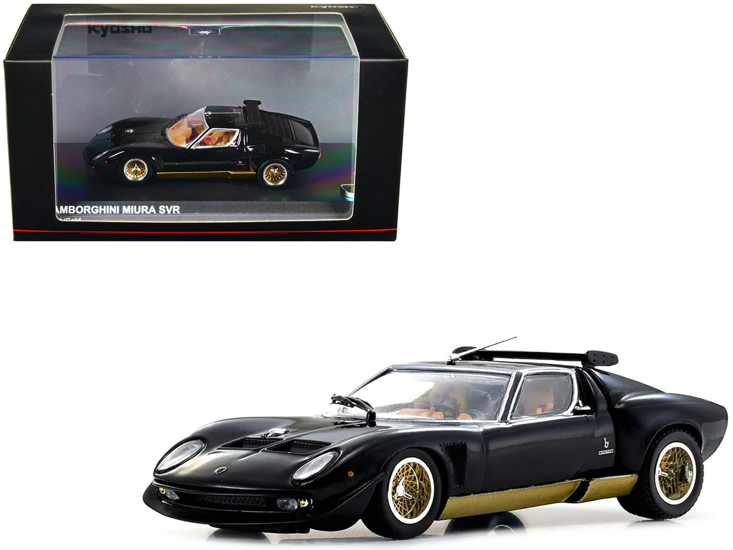 Lamborghini Miura SVR Black with Gold Accents and Wheels 1/43 Diecast Model Car