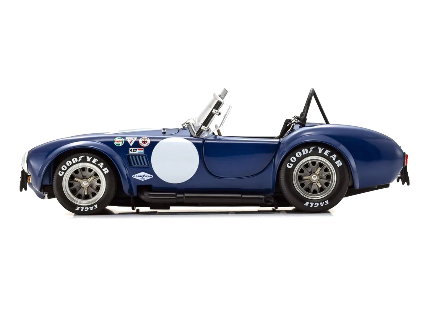 Shelby Cobra 427 S/C Blue with White Stripes and Race Graphics 1/18 Diecast Model Car