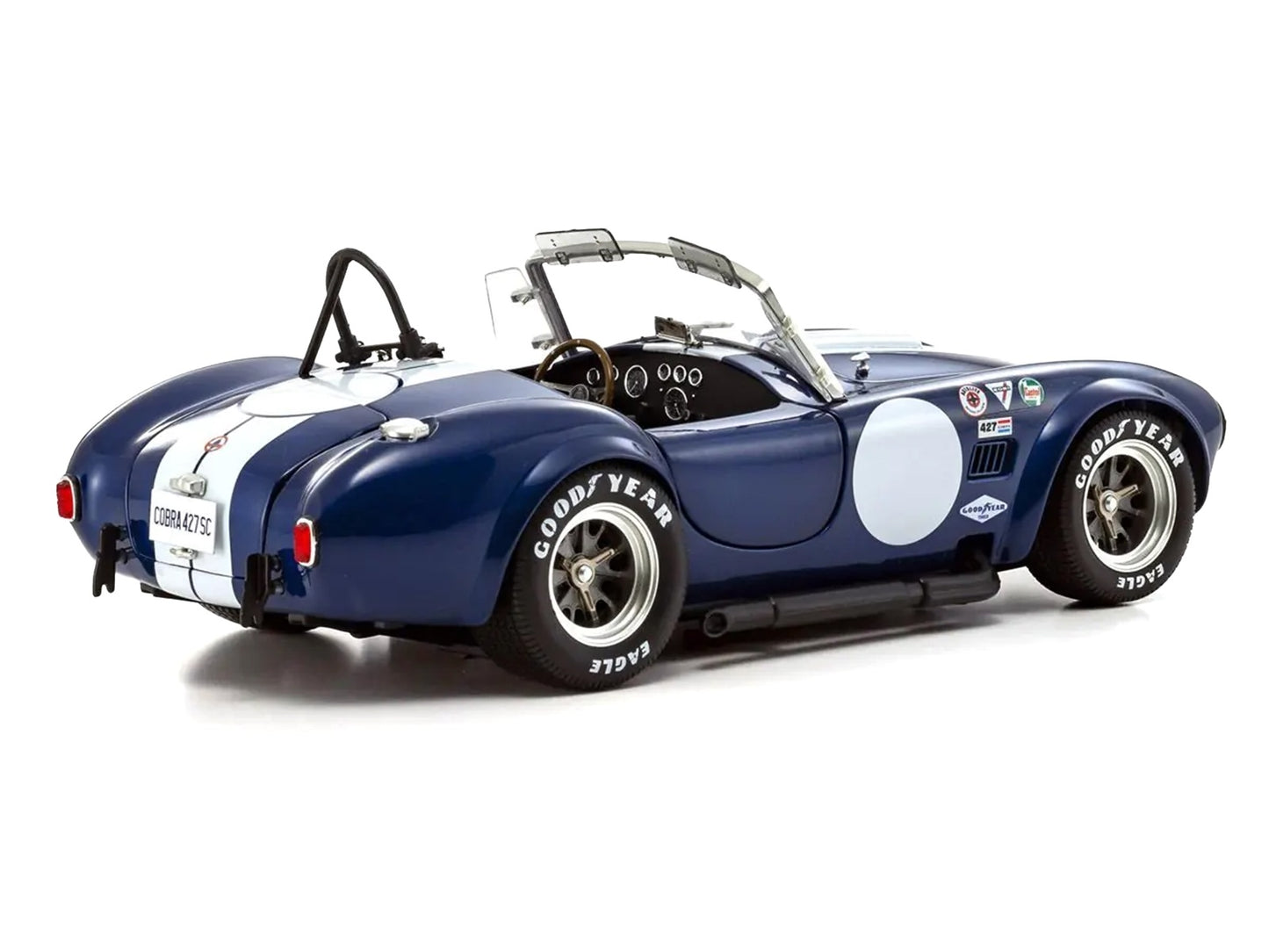 Shelby Cobra 427 S/C Blue with White Stripes and Race Graphics 1/18 Diecast Model Car