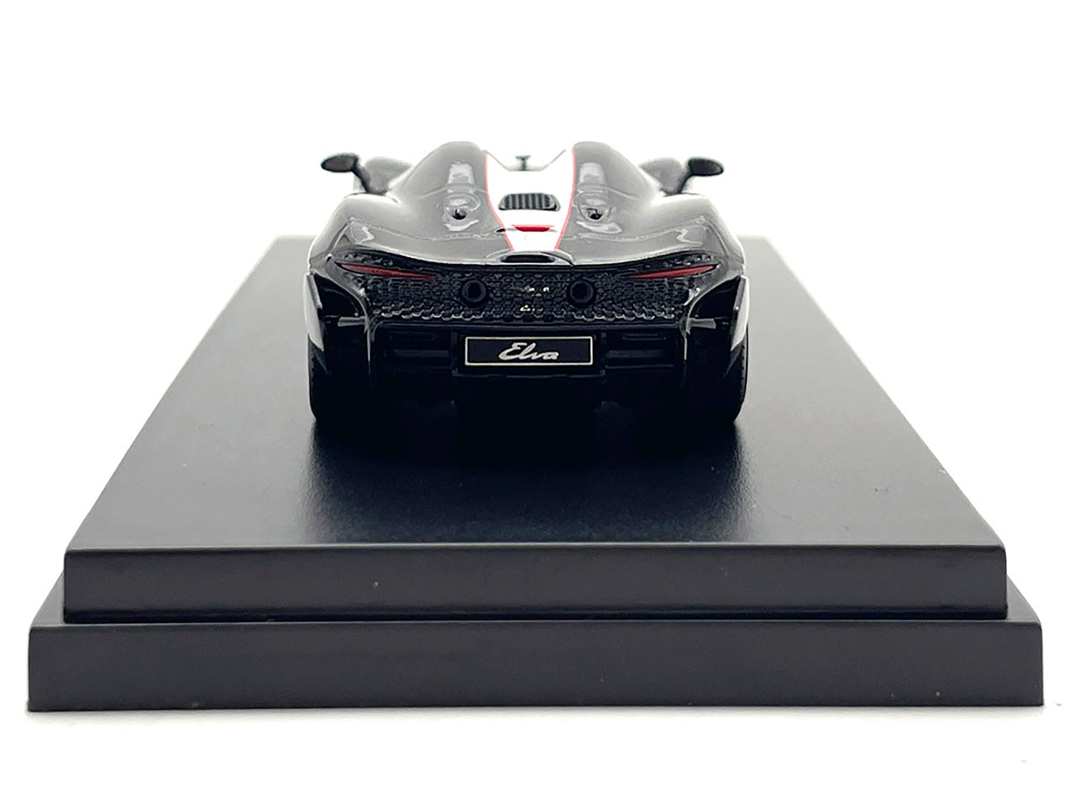 McLaren Elva Convertible #4 Carbon Black with White and Red Stripes 1/64 Diecast Model Car