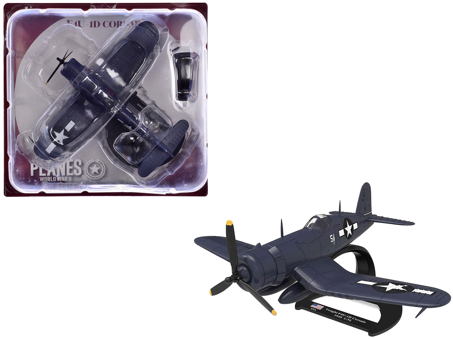 Vought F4U-1D Corsair Fighter Aircraft "Robert Wade VMF-323 Death Rattlers Yontan Airfield Okinawa" (1945) United States Marine Corps "Planes of World War II" Series 1/72 Diecast Model Airplane