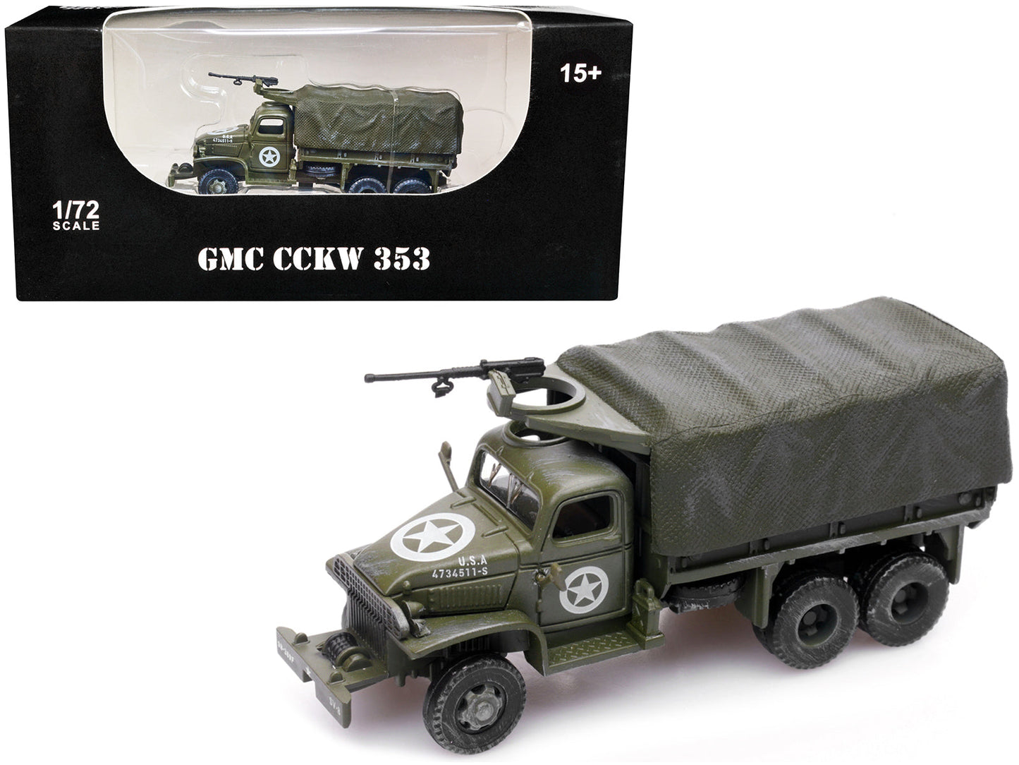 GMC CCKW 353 Truck With Mounted Gun Olive Drab "4734511-S" US Army World War II 1/72 Diecast Model