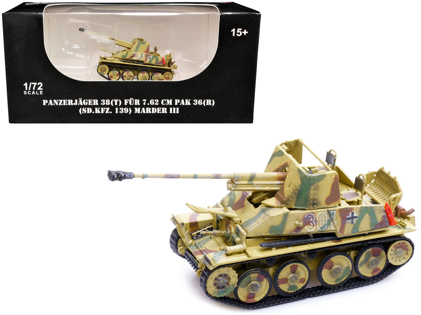 Sd.Kfz.139 Panzerjager 38(t) Fur 7.62cm PaK 36(R) Marder III Tank Destroyer #301 "Germany - World War II" 1/72 Diecast Model