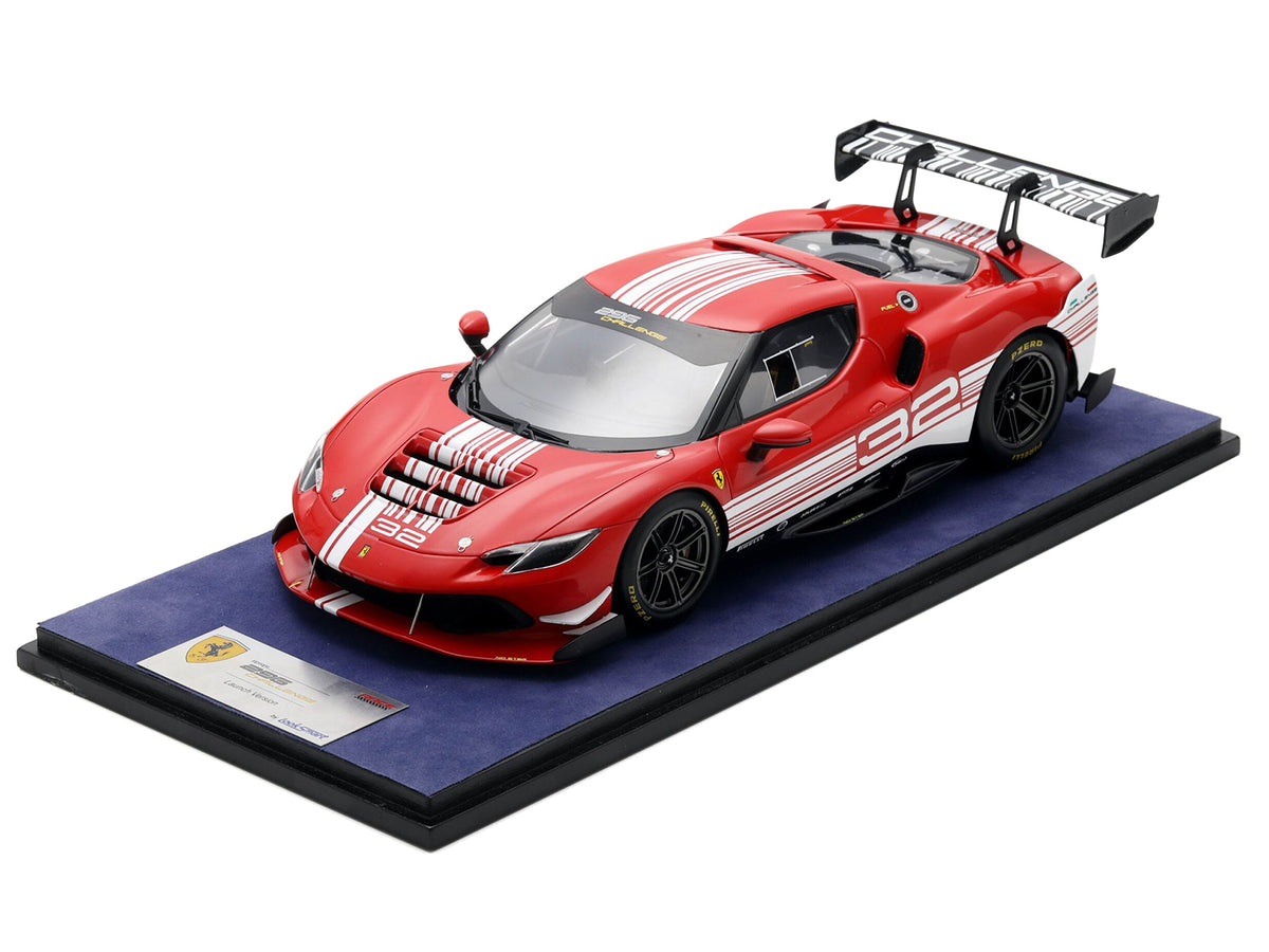 Ferrari 296 GT3 Challenge #32 "Launch Version" Red with White Stripes with Acrylic Display Case 1/18 Model Car