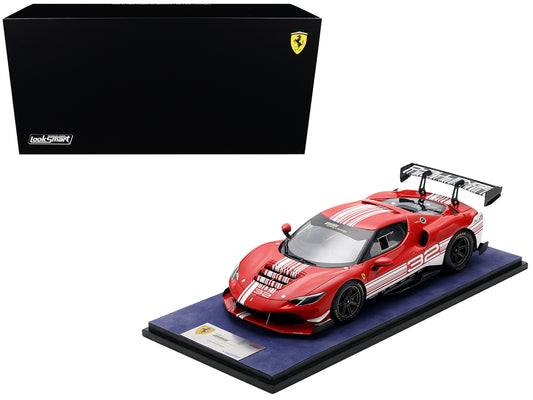 Ferrari 296 GT3 Challenge #32 "Launch Version" Red with White Stripes with Acrylic Display Case 1/18 Model Car