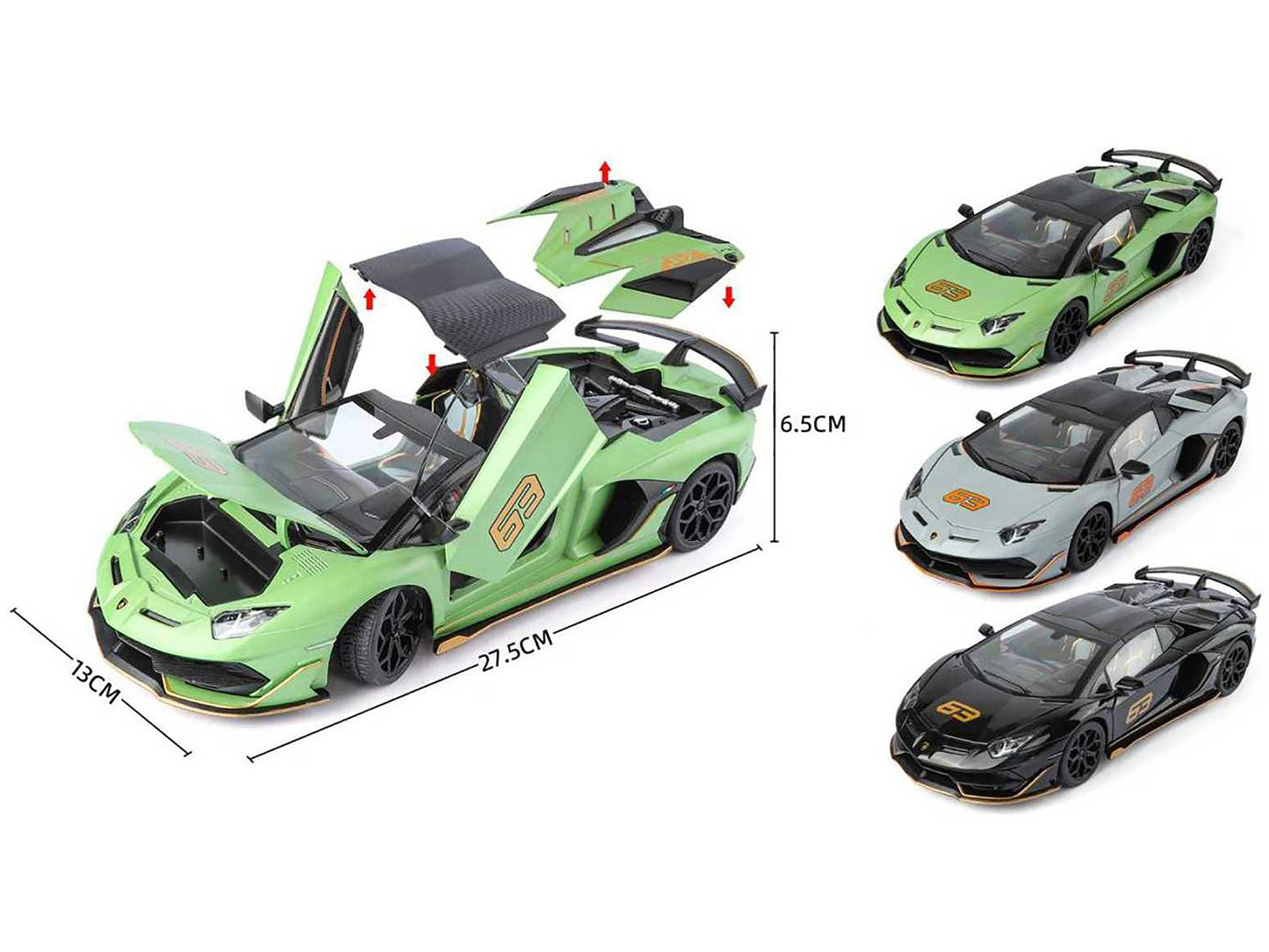 Lamborghini Aventador SVJ Roadster Black with Carbon Top and Gold Accents 1/18 Diecast Model Car