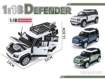 Land Rover Defender 110 Blue Metallic with White Top and Roof Rack 1/18 Diecast Model Car