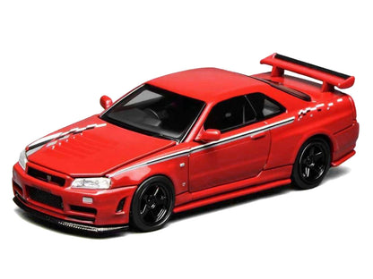 Nissan Skyline GT-R (R34) Nismo RHD (Right Hand Drive) Custom Red with Stripes "Senior 64" Series 1/64 Diecast Model Car