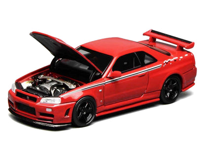 Nissan Skyline GT-R (R34) Nismo RHD (Right Hand Drive) Custom Red with Stripes "Senior 64" Series 1/64 Diecast Model Car