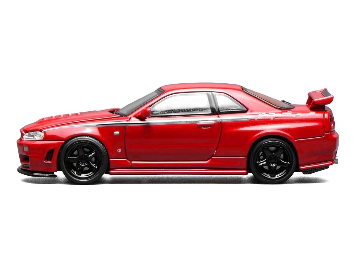 Nissan Skyline GT-R (R34) Nismo RHD (Right Hand Drive) Custom Red with Stripes "Senior 64" Series 1/64 Diecast Model Car