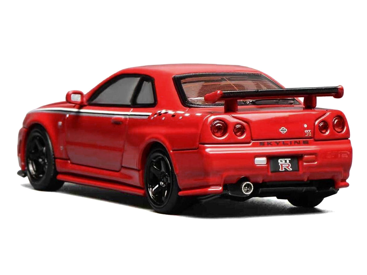 Nissan Skyline GT-R (R34) Nismo RHD (Right Hand Drive) Custom Red with Stripes "Senior 64" Series 1/64 Diecast Model Car
