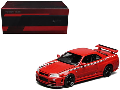Nissan Skyline GT-R (R34) Nismo RHD (Right Hand Drive) Custom Red with Stripes "Senior 64" Series 1/64 Diecast Model Car