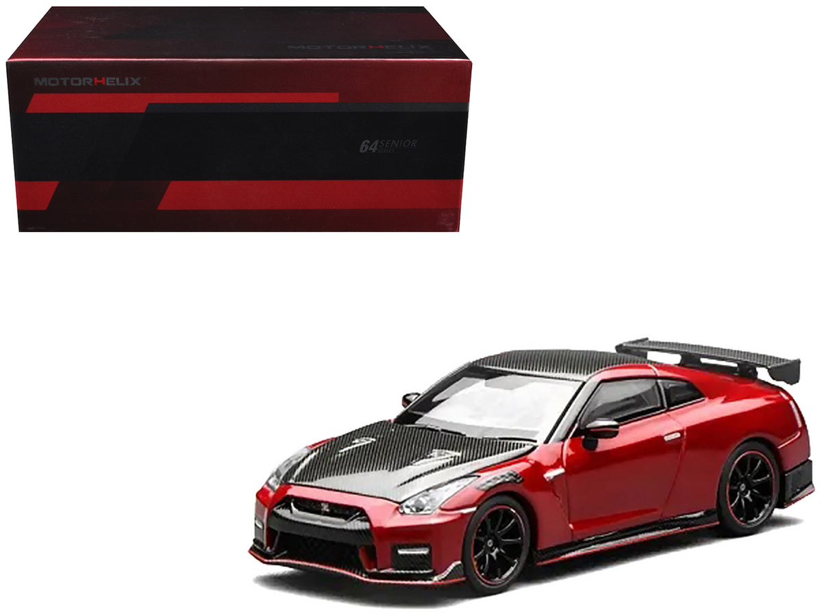 2022 Nissan GT-R Nismo (R35) RHD (Right Hand Drive) Vibrant Red with Carbon Hood and Top "Senior 64" Series 1/64 Diecast Model Car