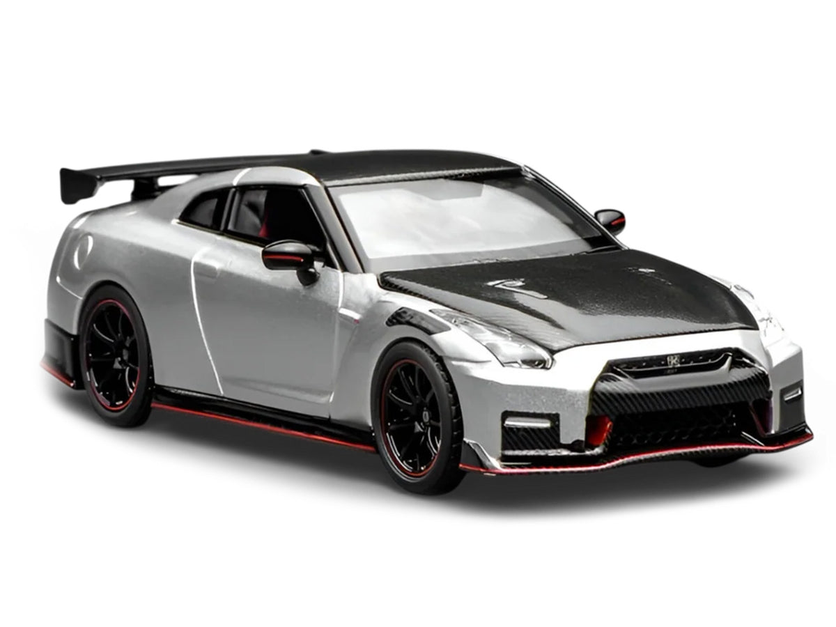 2022 Nissan GT-R Nismo (R35) RHD (Right Hand Drive) Ultimate Metal Silver Metallic with Carbon Hood and Top "Senior 64" Series 1/64 Diecast Model Car