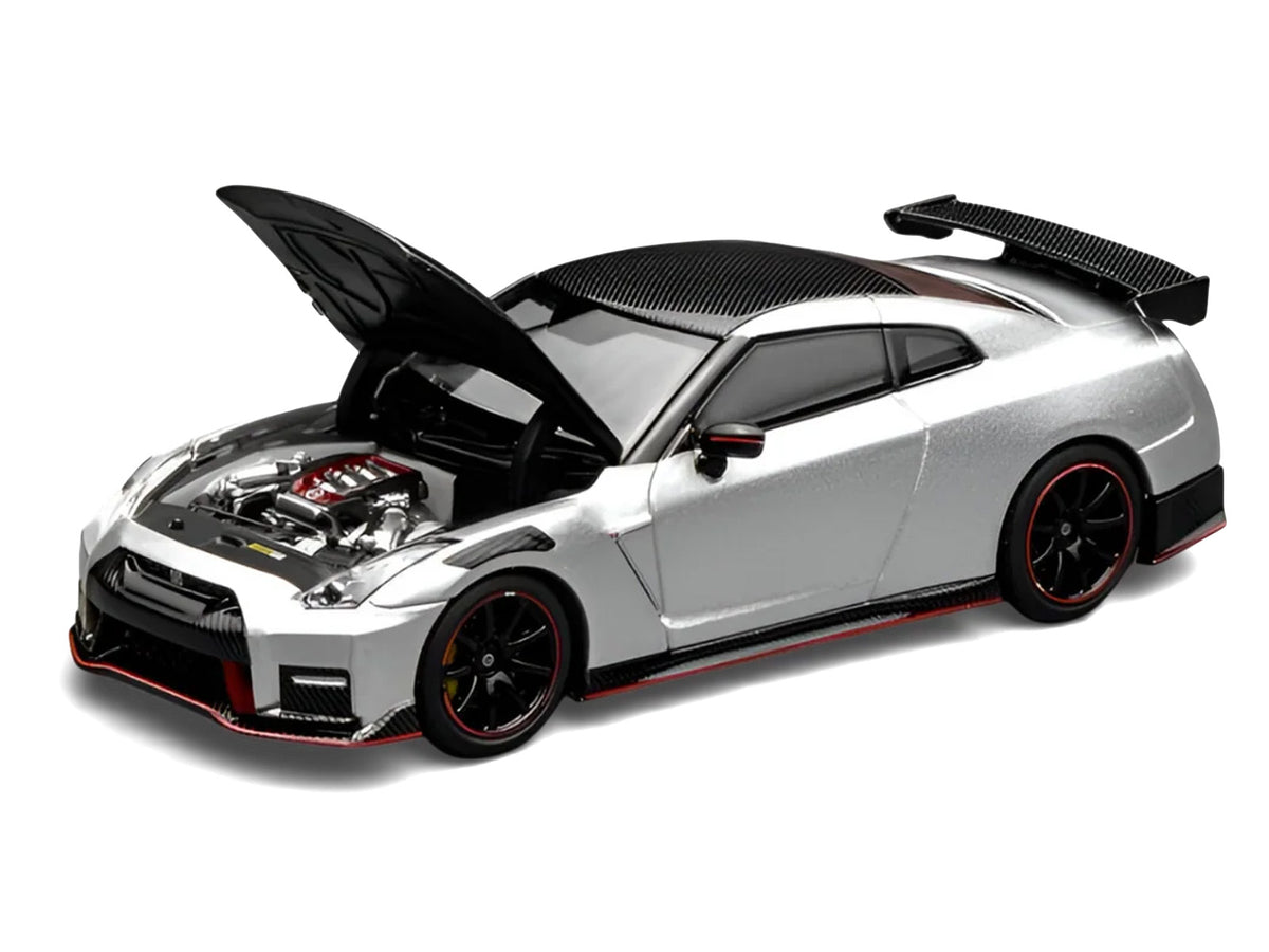 2022 Nissan GT-R Nismo (R35) RHD (Right Hand Drive) Ultimate Metal Silver Metallic with Carbon Hood and Top "Senior 64" Series 1/64 Diecast Model Car