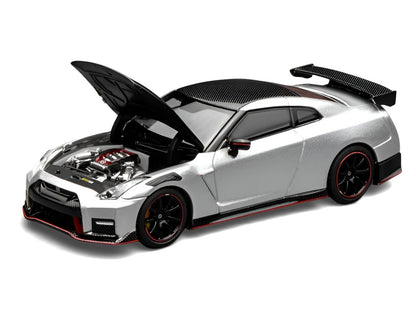 2022 Nissan GT-R Nismo (R35) RHD (Right Hand Drive) Ultimate Metal Silver Metallic with Carbon Hood and Top "Senior 64" Series 1/64 Diecast Model Car