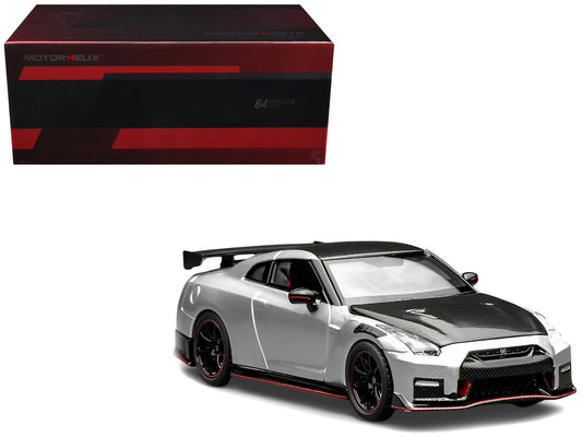 2022 Nissan GT-R Nismo (R35) RHD (Right Hand Drive) Ultimate Metal Silver Metallic with Carbon Hood and Top "Senior 64" Series 1/64 Diecast Model Car