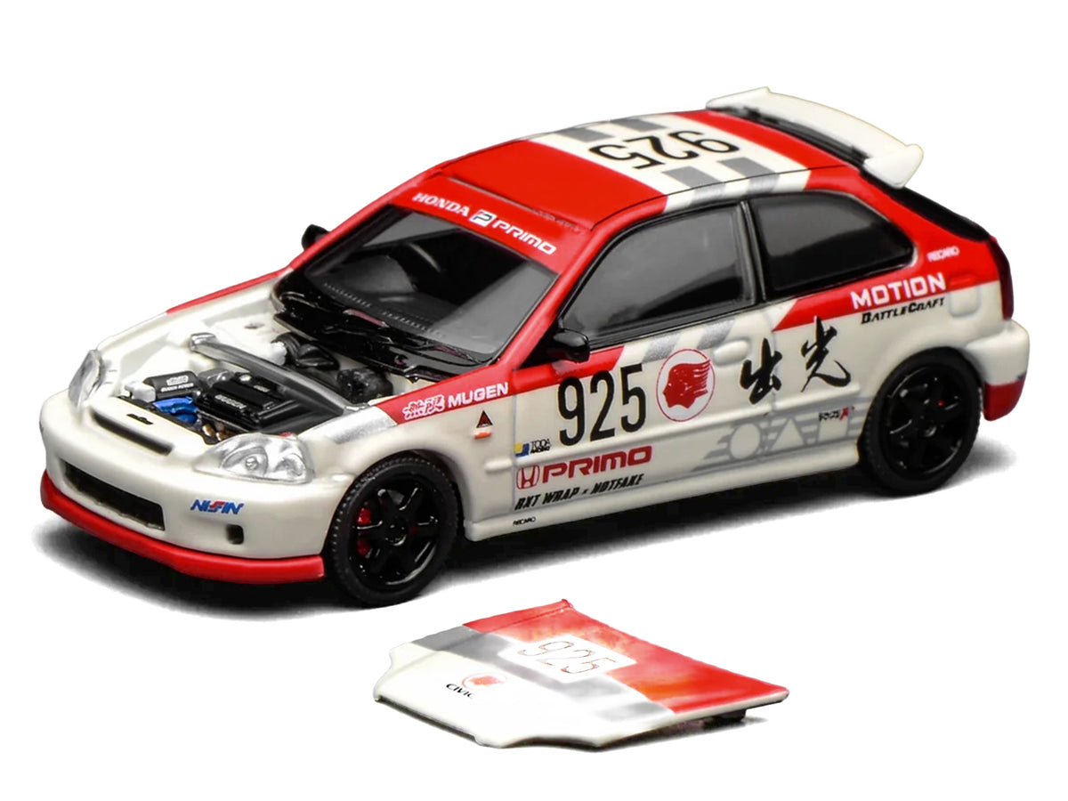 Honda Civic Type R (EK9) RHD (Right Hand Drive) #925 "Idemitsu Motion" White and Red 1/64 Diecast Model Car