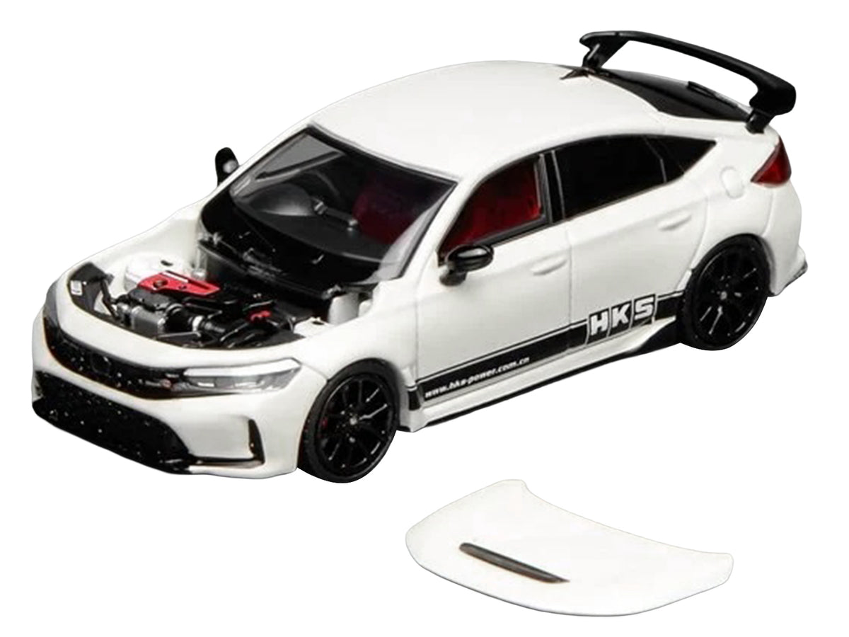 Honda Civic Type R (FL5) RHD (Right Hand Drive) "HKS" White with Black Stripes 1/64 Diecast Model Car