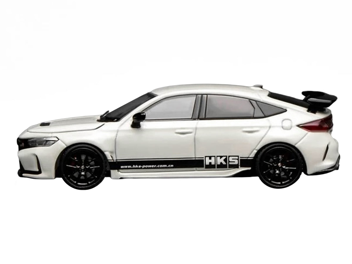 Honda Civic Type R (FL5) RHD (Right Hand Drive) "HKS" White with Black Stripes 1/64 Diecast Model Car