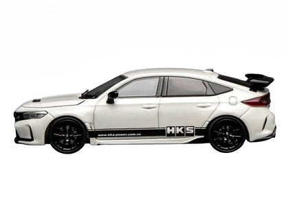 Honda Civic Type R (FL5) RHD (Right Hand Drive) "HKS" White with Black Stripes 1/64 Diecast Model Car