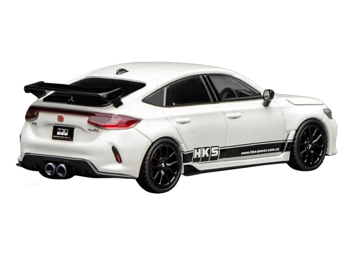 Honda Civic Type R (FL5) RHD (Right Hand Drive) "HKS" White with Black Stripes 1/64 Diecast Model Car