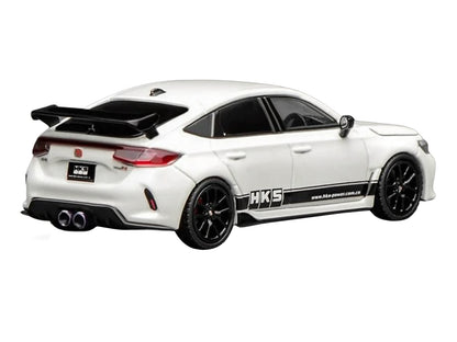 Honda Civic Type R (FL5) RHD (Right Hand Drive) "HKS" White with Black Stripes 1/64 Diecast Model Car