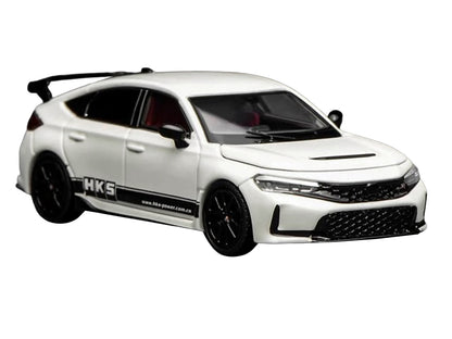 Honda Civic Type R (FL5) RHD (Right Hand Drive) "HKS" White with Black Stripes 1/64 Diecast Model Car