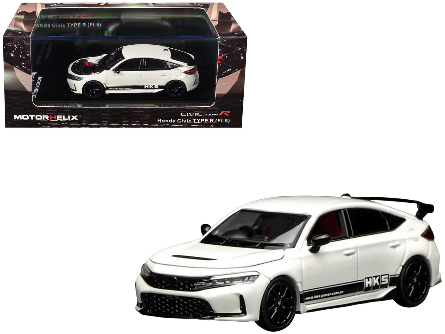 Honda Civic Type R (FL5) RHD (Right Hand Drive) "HKS" White with Black Stripes 1/64 Diecast Model Car