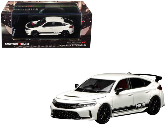 Honda Civic Type R (FL5) RHD (Right Hand Drive) "HKS" White with Black Stripes 1/64 Diecast Model Car