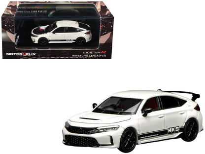 Honda Civic Type R (FL5) RHD (Right Hand Drive) "HKS" White with Black Stripes 1/64 Diecast Model Car