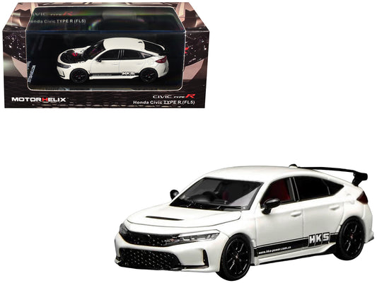 Honda Civic Type R (FL5) RHD (Right Hand Drive) "HKS" White with Black Stripes 1/64 Diecast Model Car