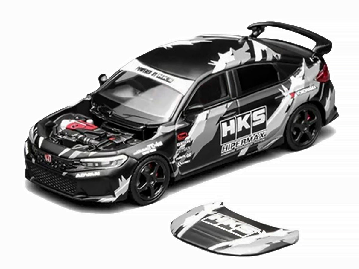 Honda Civic Type R (FL5) RHD (Right Hand Drive) "HKS" Matt Black with Graphics 1/64 Diecast Model Car