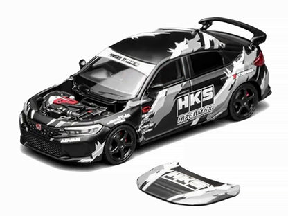 Honda Civic Type R (FL5) RHD (Right Hand Drive) "HKS" Matt Black with Graphics 1/64 Diecast Model Car
