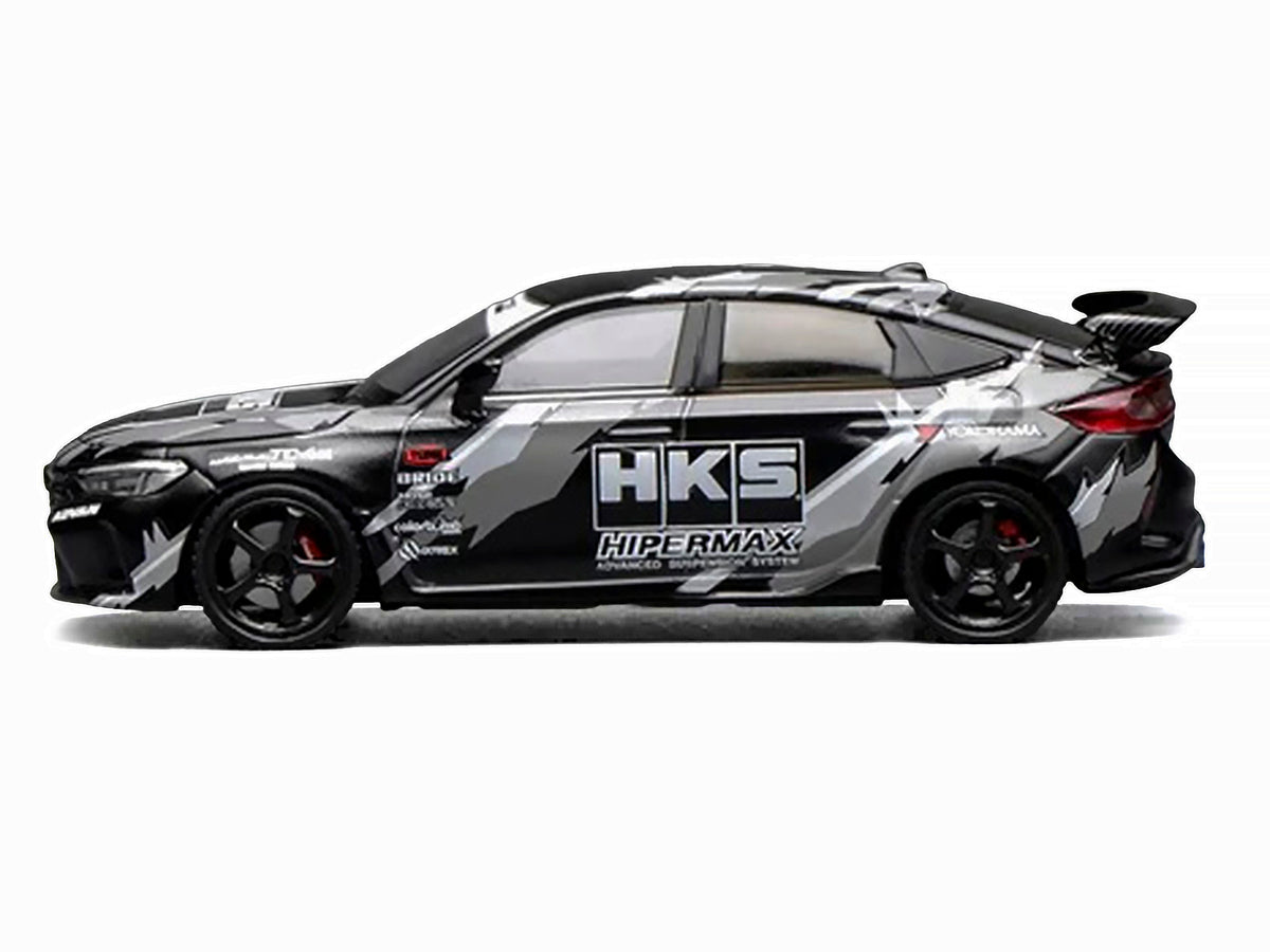 Honda Civic Type R (FL5) RHD (Right Hand Drive) "HKS" Matt Black with Graphics 1/64 Diecast Model Car