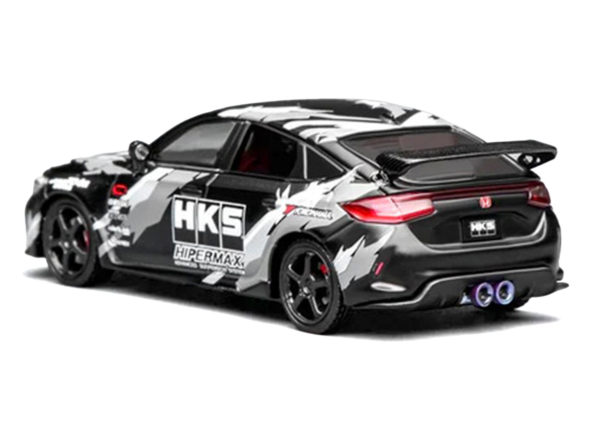 Honda Civic Type R (FL5) RHD (Right Hand Drive) "HKS" Matt Black with Graphics 1/64 Diecast Model Car
