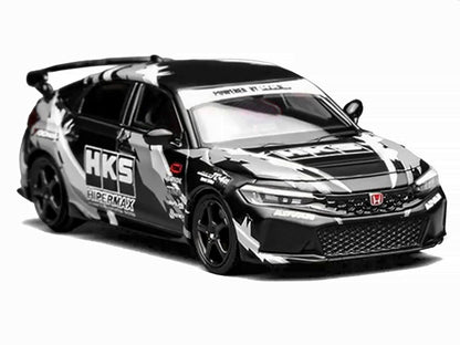 Honda Civic Type R (FL5) RHD (Right Hand Drive) "HKS" Matt Black with Graphics 1/64 Diecast Model Car