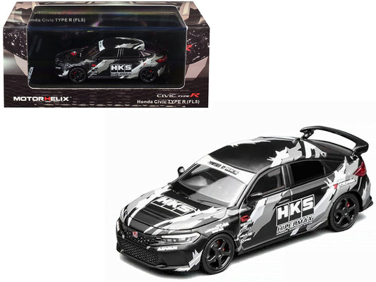 Honda Civic Type R (FL5) RHD (Right Hand Drive) "HKS" Matt Black with Graphics 1/64 Diecast Model Car