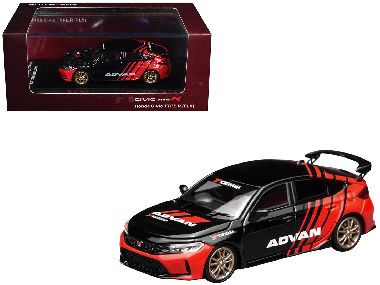 Honda Civic Type R (FL5) RHD (Right Hand Drive) "ADVAN" Black and Red 1/64 Diecast Model Car