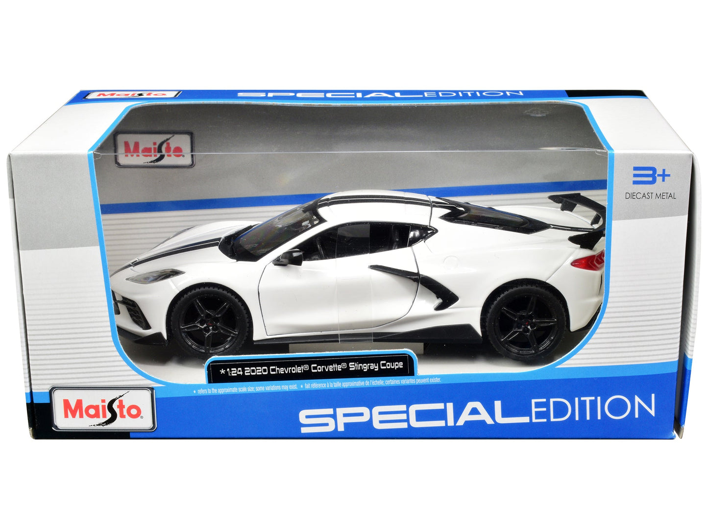 2020 Chevrolet Corvette Stingray Coupe White with Black Stripes "Special Edition" Series 1/24 Diecast Model Car
