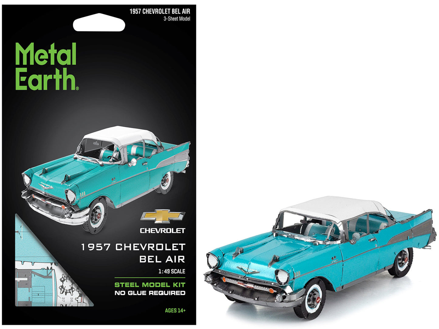 Model Kit 1957 Chevrolet Bel Air Turquoise with White Top (Challenging Difficulty) Steel Model