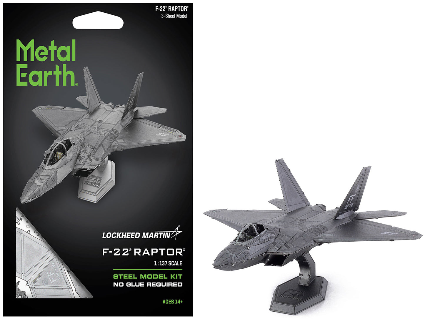 Model Kit Lockheed Martin F-22 Raptor Stealth Aircraft "United States Air Force" (Moderate Difficulty) Steel Model