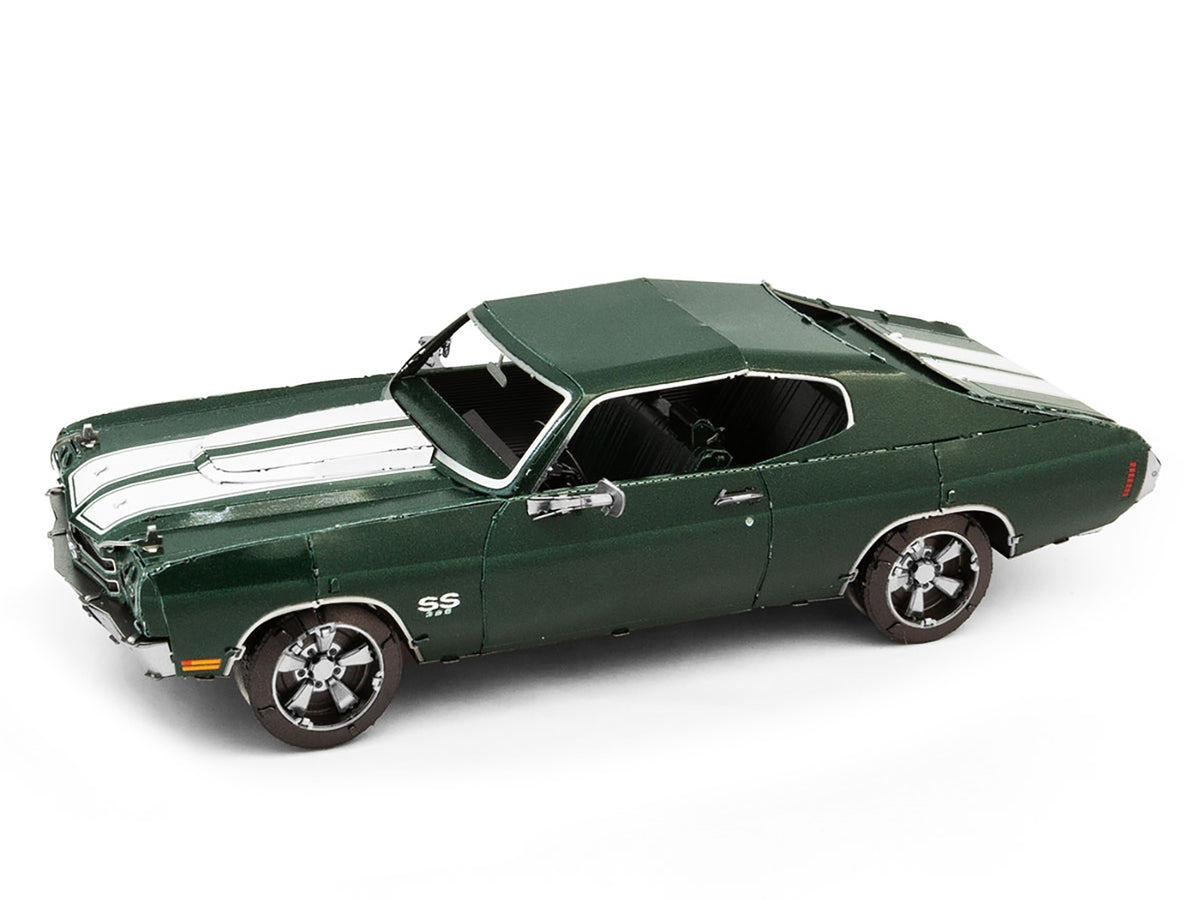 Model Kit 1970 Chevrolet Chevelle SS Green with White Stripes (Challenging Difficulty) Steel Model