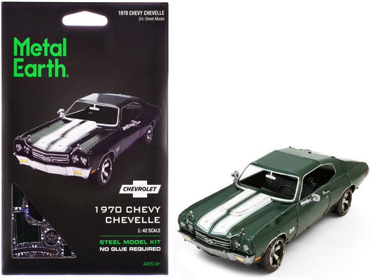 Model Kit 1970 Chevrolet Chevelle SS Green with White Stripes (Challenging Difficulty) Steel Model