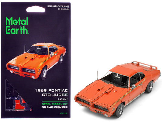 Model Kit 1969 Pontiac GTO Judge Orange with Black Stripes (Moderate Difficulty) Steel Model