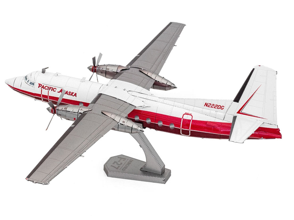 Model Kit Fairchild F-27 Commercial Aircraft "Pacific Alaska" White with Red Stripes (Moderate Difficulty) Steel Model