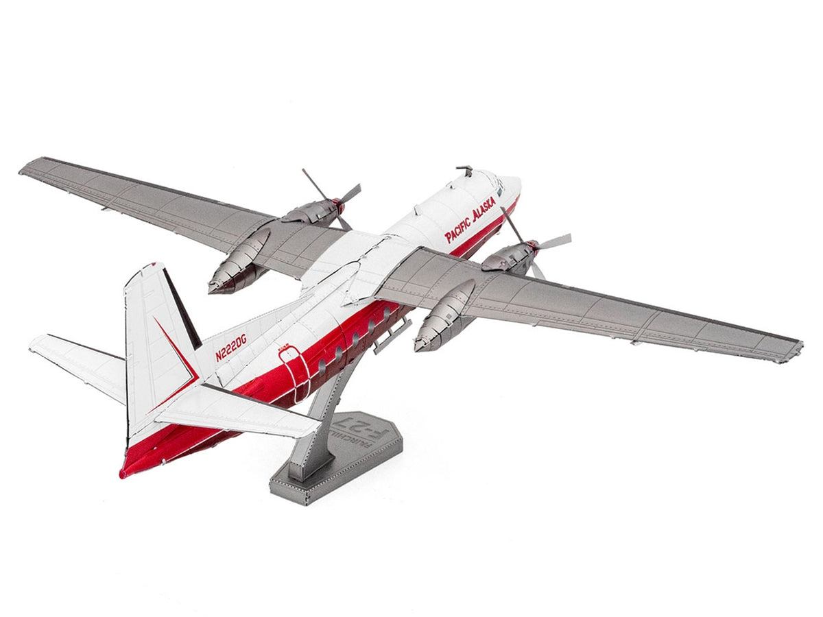 Model Kit Fairchild F-27 Commercial Aircraft "Pacific Alaska" White with Red Stripes (Moderate Difficulty) Steel Model