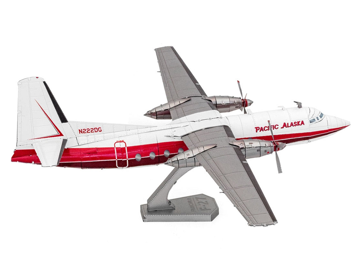 Model Kit Fairchild F-27 Commercial Aircraft "Pacific Alaska" White with Red Stripes (Moderate Difficulty) Steel Model