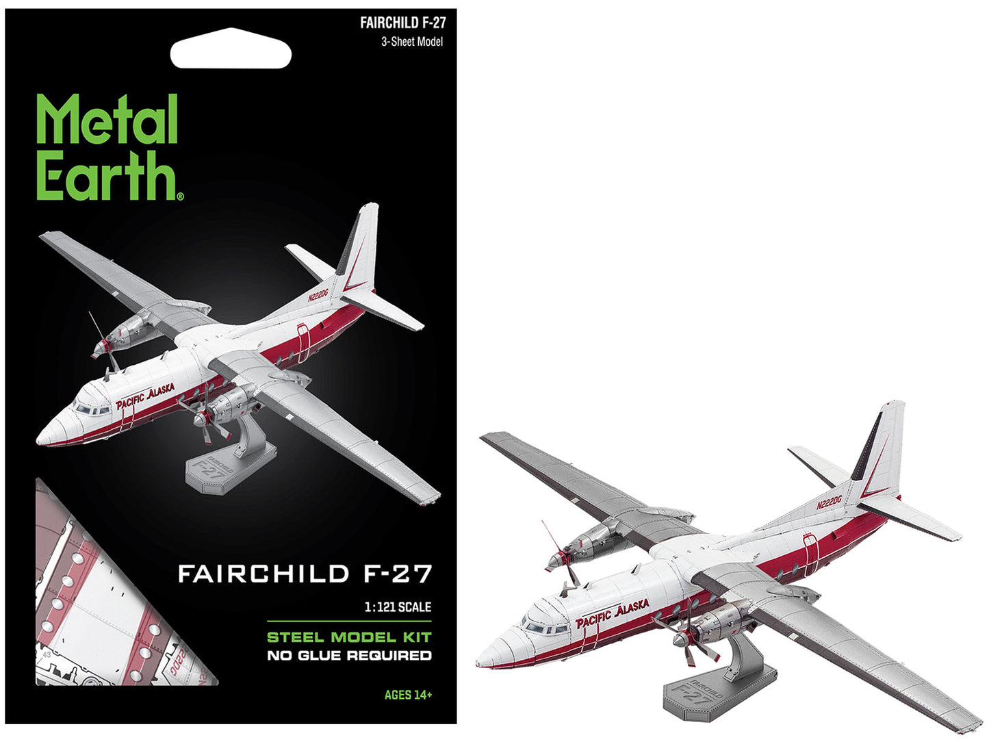 Model Kit Fairchild F-27 Commercial Aircraft "Pacific Alaska" White with Red Stripes (Moderate Difficulty) Steel Model