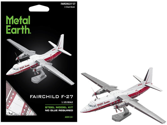 Model Kit Fairchild F-27 Commercial Aircraft "Pacific Alaska" White with Red Stripes (Moderate Difficulty) Steel Model